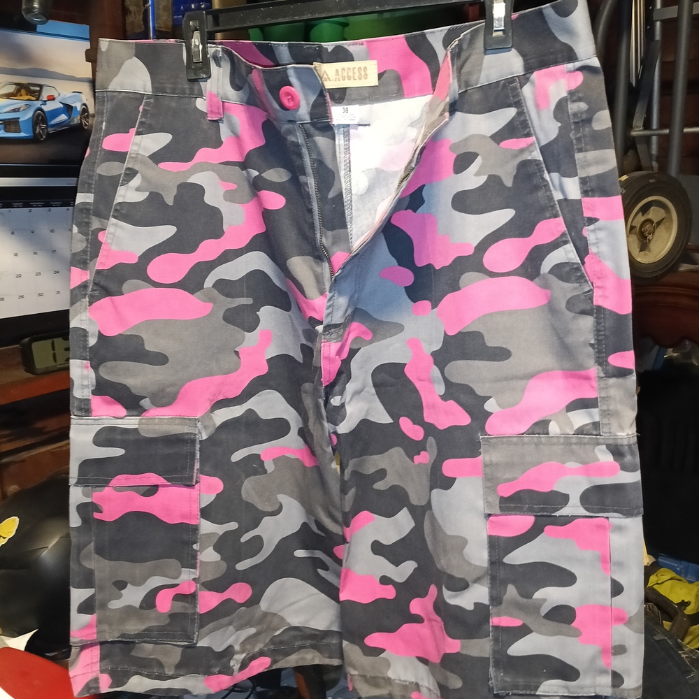 Pink and Gray Camo Cargo Shorts